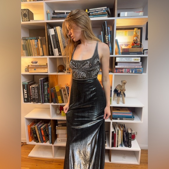 Badgley Mischka Silver Maxi Dress - Picture 1 of 9